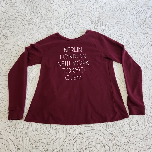 GUESS [XS] Burgundy Long Sleeved Crew Neck Open Back Guess Sweater - Picture 1 of 8